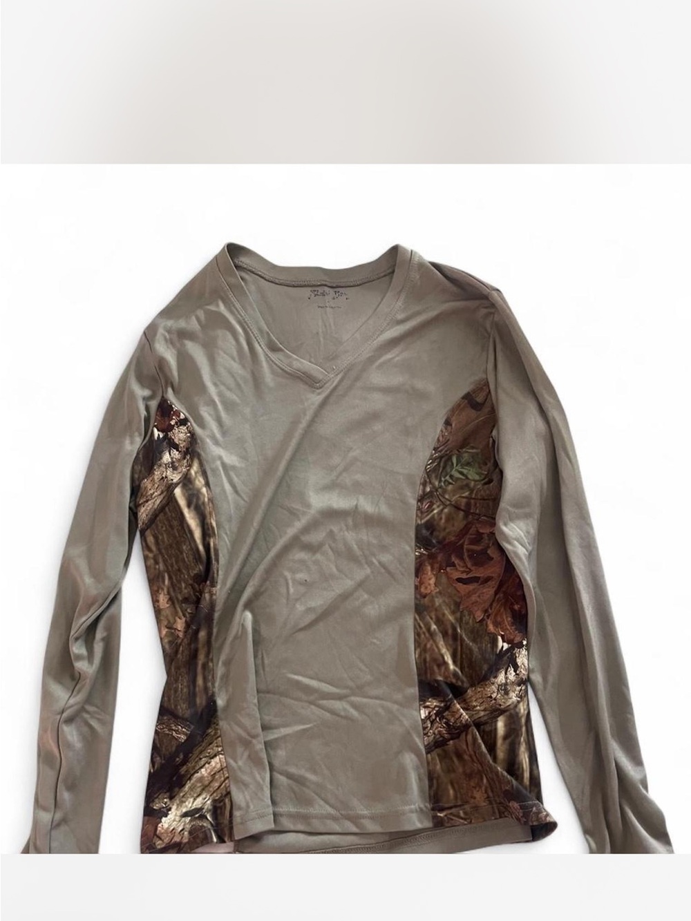 Realtree Olive Green Long Sleeve V-Neck Shirt with Camo Side Panels